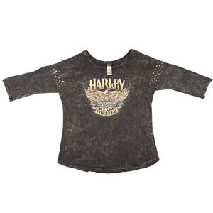 Harley Davidson Motorcycles Studded Tee Shirt Charcoal Black Women's Size Large